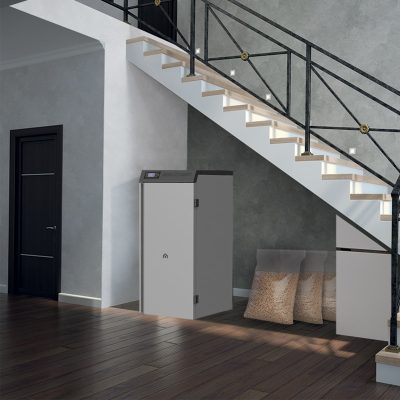Part of the classical interior, staircase view with plant and doors 3D